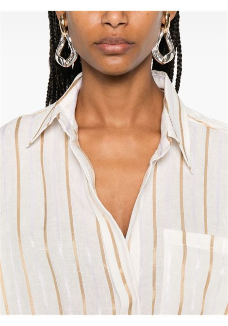 Ecru White Lotus striped mini dress The Andamane - women THE ANDAMANE | TM170102ATNL014GLDSTRPS